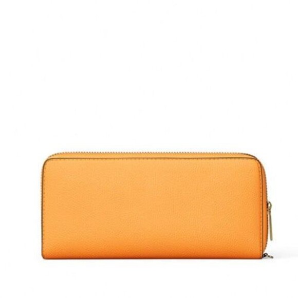 New Michael Kors Jet Set Large Travel Continental Wallet Leather Pop Orange - Picture 2 of 3
